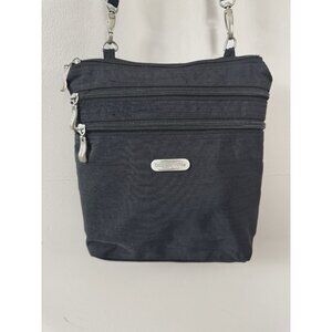 Baggallini Triple Zip Black Crossbody Bag Small Travel Minimalist Capsule Light